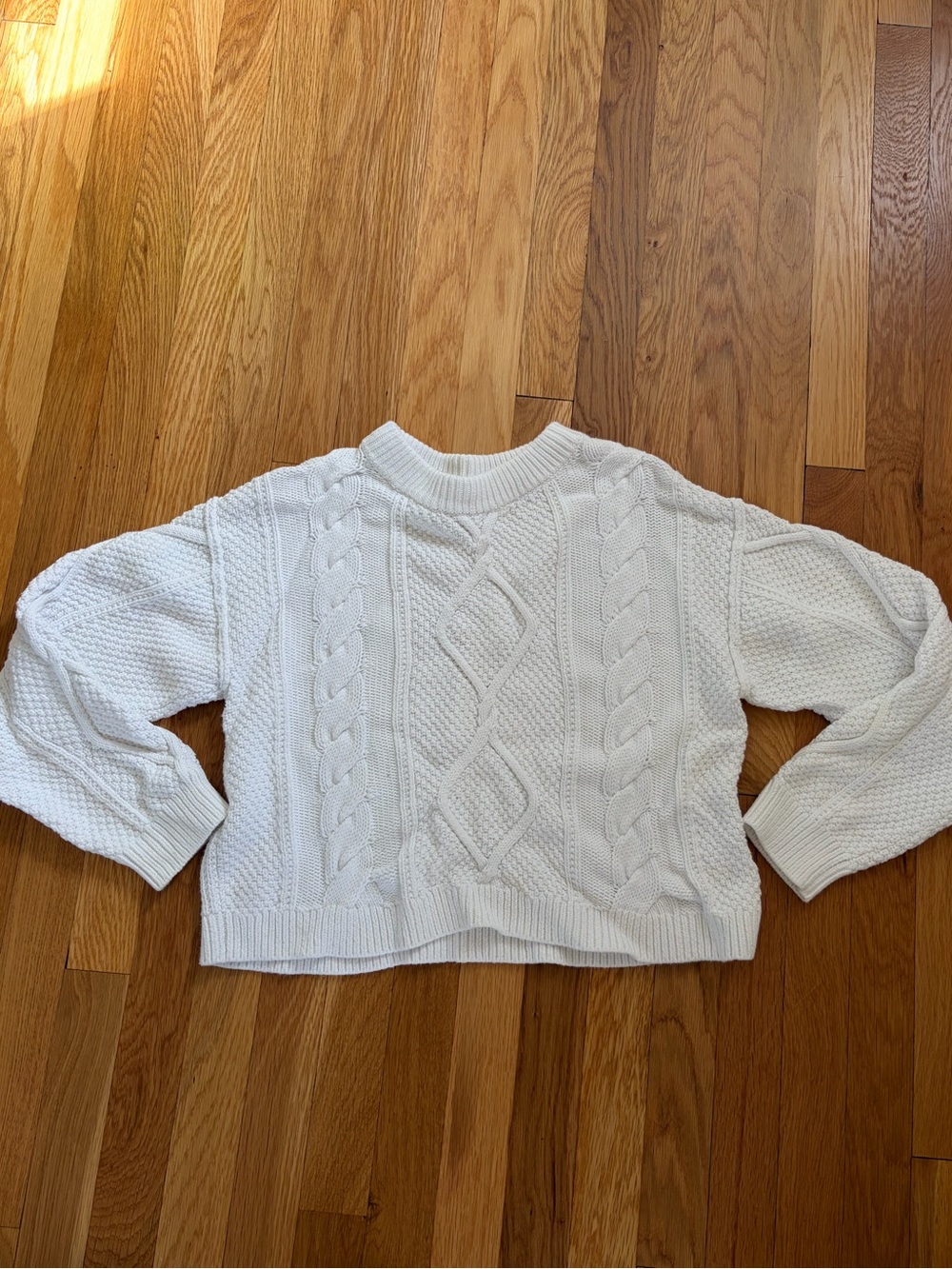 Quince White Cable Knit Crewneck Sweater